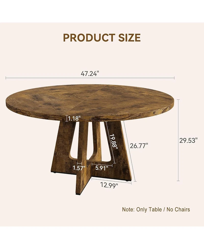 homfan 47-Inch Round Dining Table for 4-6, Farmhouse with Wooden Cross Pedestal Base Room, Kitchen and Living Room