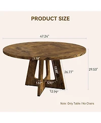 homfan 47-Inch Round Dining Table for 4-6, Farmhouse with Wooden Cross Pedestal Base Room, Kitchen and Living Room