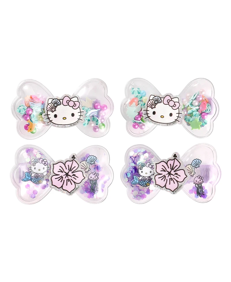 Hello Kitty Mermaid Hair Clips 4-Piece Set Official License, Snap Back Shaker Hair Clips, Sanrio Accessories