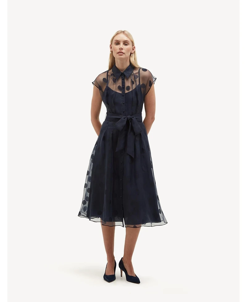 Hobbs London Women's Tess Sheer Polka Dot Shirt Dress