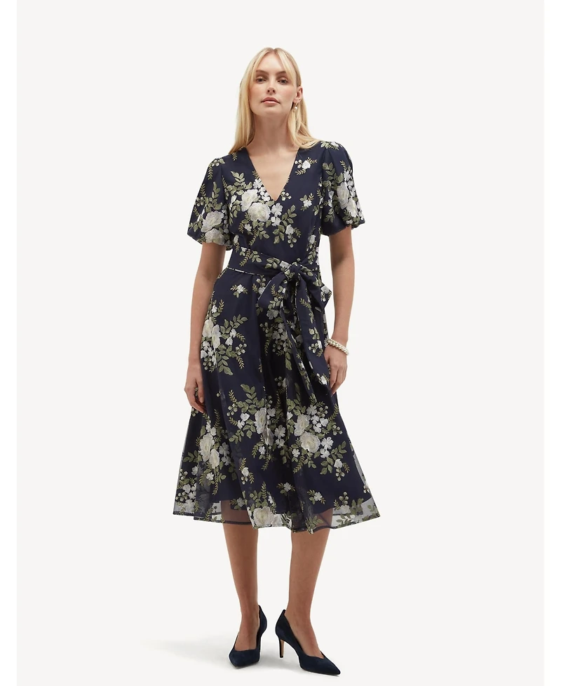Hobbs London Women's Ira Embroidered V-Neck Midi Dress