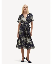 Hobbs London Women's Ira Embroidered V-Neck Midi Dress