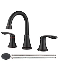 Busdays 2 Handle 8 Inch Widespread Oil Rubbed Bronze Bathroom Sink Faucet 3 Hole 360 Swivel Spout Vanity Basin with Pop Up Drain and cUPC Supply Hoses
