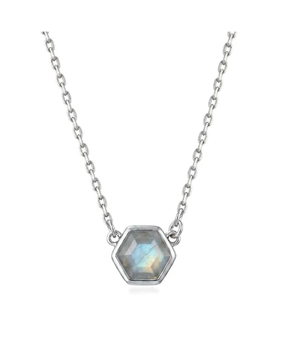 Adornia Fine Silver Plated Hexagon Labradorite Pendant Necklace