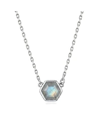 Adornia Fine Silver Plated Hexagon Labradorite Pendant Necklace