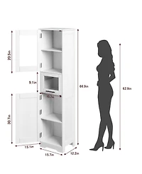gaomon 67" Narrow Storage Cabinet Slim Freestanding Cabinet with Glass Doors and Adjustable Shelves for Bathroom, Living Room and Kitchen