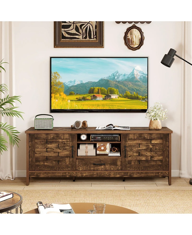 Slickblue Farmhouse Tv Stand for 65" TVs with 2 Woven Doors and Shelves