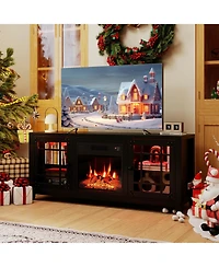 Slickblue Modern Tv Stand with 18 Inch Fireplace and Led Lighting