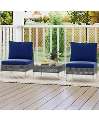 Costway 3 Pieces Patio Furniture Set with Tempered Glass Coffee Table Soft Back and Seat Cushions