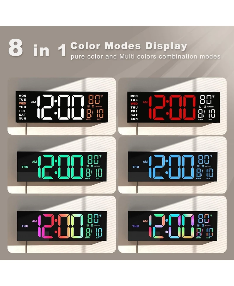 Jall 13 Inch Large Digital Wall Clock with Big Led Countdown Timer Alarm Auto Dst Temperature Night Light or Desktop