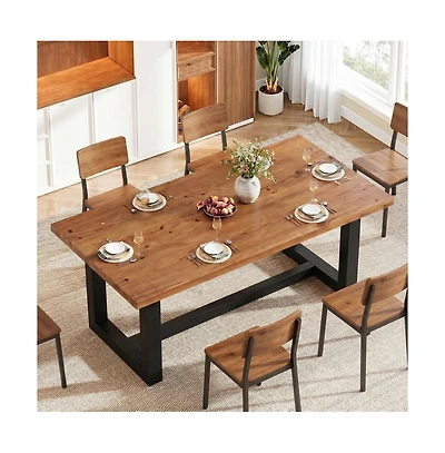 Tribesigns 63" Farmhouse Rectangle Wood Kitchen Dining Table for 6 Peoples with Sturdy Geometric Legs
