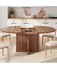 homfan Extendable Round Dining Table for 4-6, 43.3" to 59" Oval Kitchen Table, Walnut Finish, Table Only