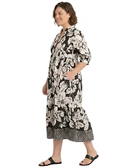London Times Plus Collared Placement Print Dress