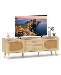 Slickblue Modern Rattan Tv Console for 65 Inch TVs with Storage Drawers