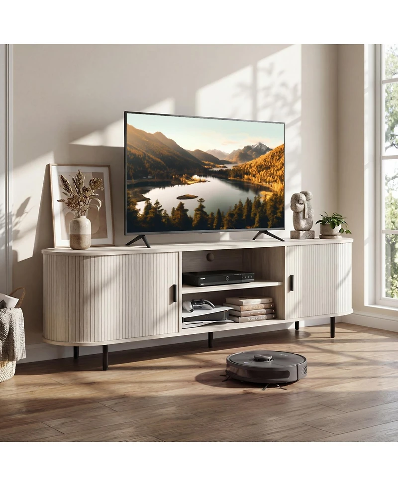Slickblue Modern Tv Stand with Fluted Sliding Doors Mid-Century Style