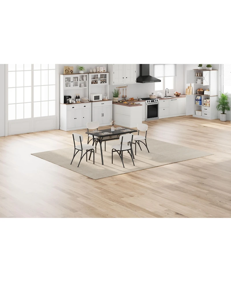 homfan 4-Piece Compact Dining Set, Boucle Upholstered Chairs, Engineered Wood Table with Storage Shelf for Small Home