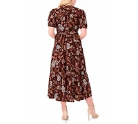 Msk Plus Puff-Sleeve Belted Midi Dress