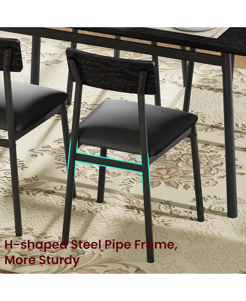 homfan Dining Table Set for 4 - Kitchen with Upholstered Pu Cushioned Chairs, Wood-Grain Top and Metal Frame, Space-Saving Industrial Design