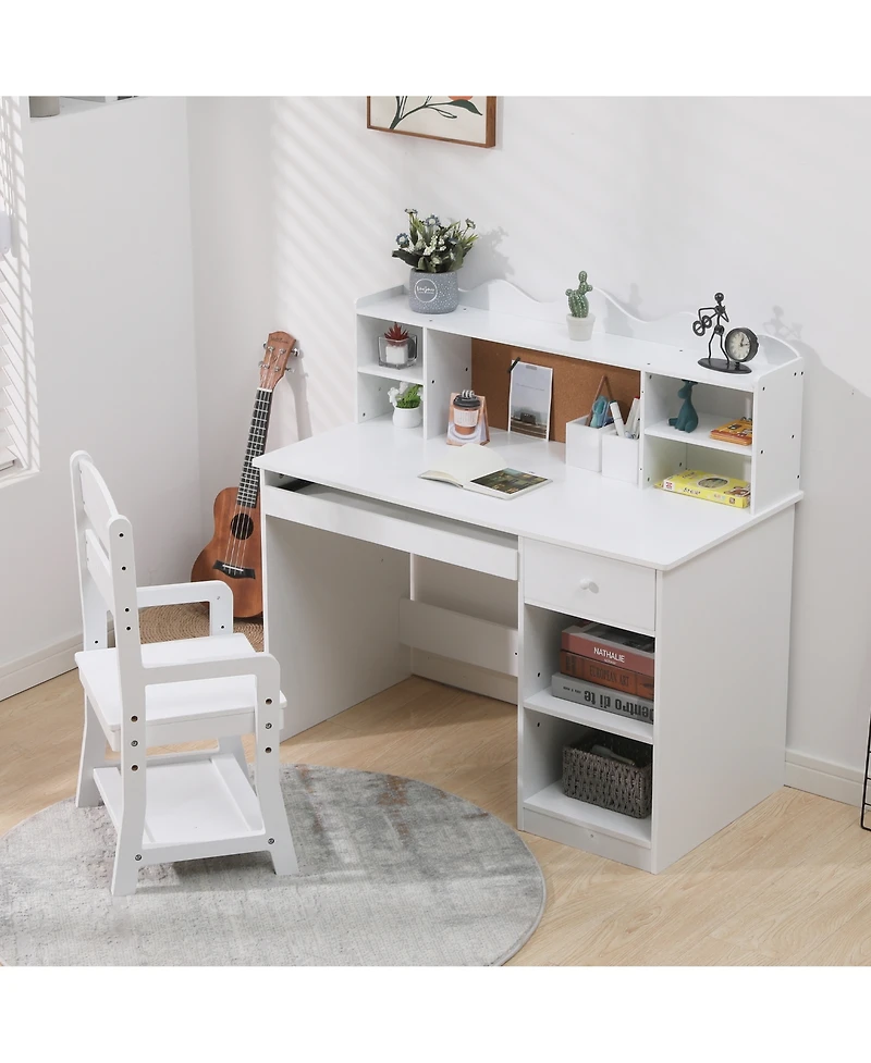 homfan Kids Desk and Chair Set, 37 Inch Wooden Study Table with Storage Shelf and Bulletin Board for Childrens Room