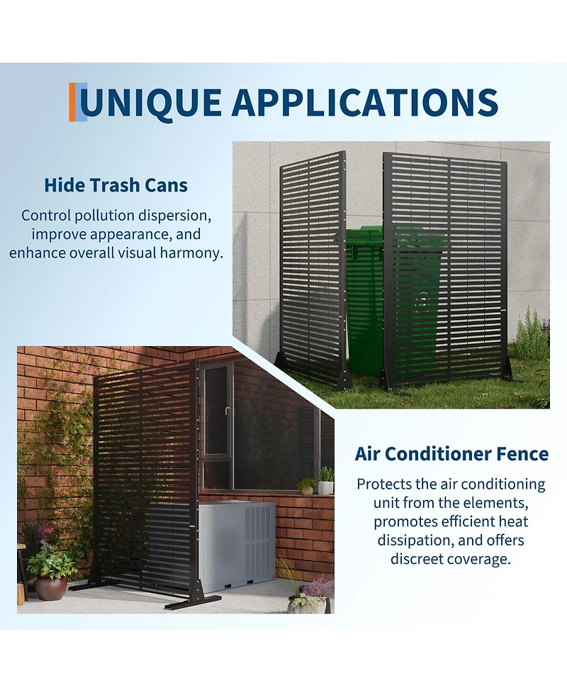6x4FT Outdoor Metal Privacy Screen, Louvered Decorative Fence, Steel Garden Partition with Hooks and Ground Anchors