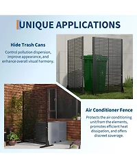 6x4FT Outdoor Metal Privacy Screen, Louvered Decorative Fence, Steel Garden Partition with Hooks and Ground Anchors