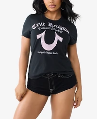 True Religion Women's Crystal Horseshow Crew Neck T-Shirt