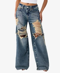 True Religion Women's Destroyed Jessie Layered Baggy Jeans