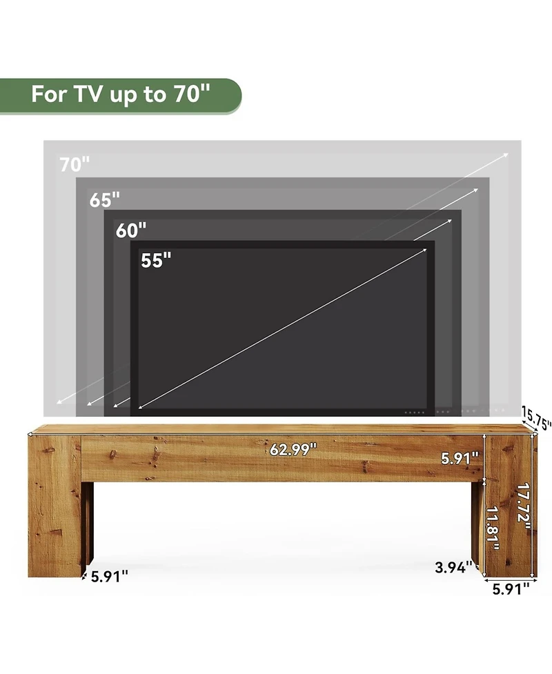Tribesigns Solid Wood Tv Stand, 63" Rustic Extra Long Heavy Duty Media Tv Consoles Table with Sturdy Frame for Living Room