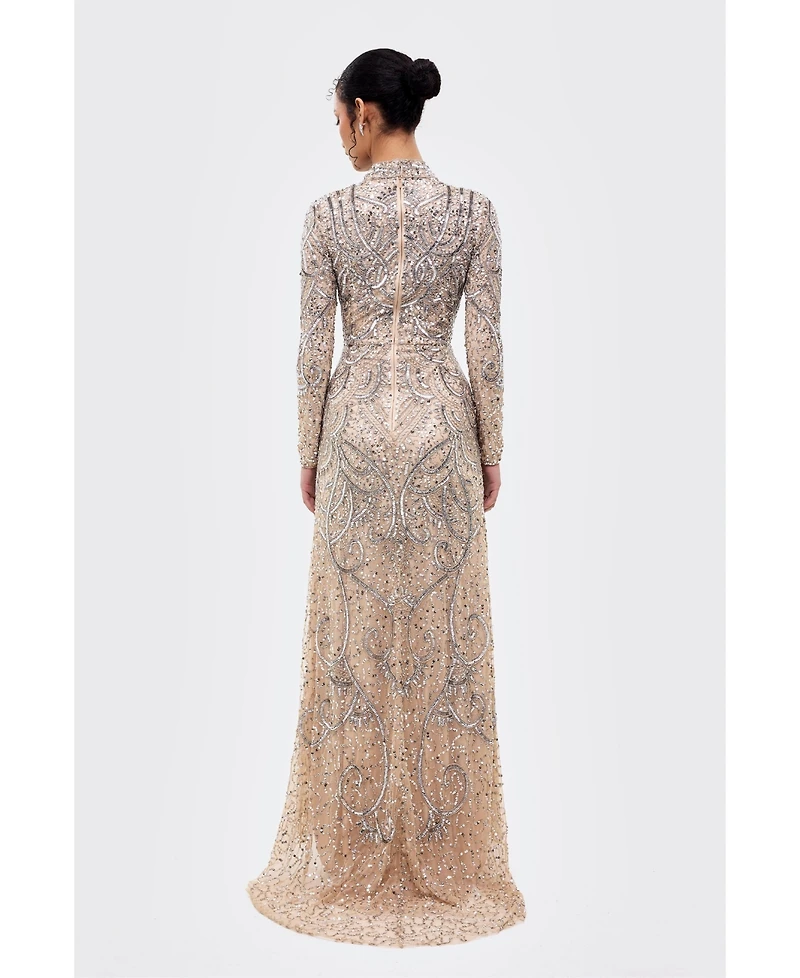 Maryisa Women's Modest Cowl Embellished Sequins Maxi Dress