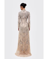 Maryisa Women's Modest Cowl Embellished Sequins Maxi Dress