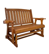 Mega Casa Solid Fir Wood 2-Person Outdoor Glider Bench, Heavy-Duty Wooden Patio Rocking Loveseat with Cup Holders