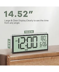 Jall 14.5 Inch Large Lcd Digital Wall Clock Wireless Long Battery Life Auto Dst 4 1 Display (Time Date Day Temperature) Perfect for Seniors