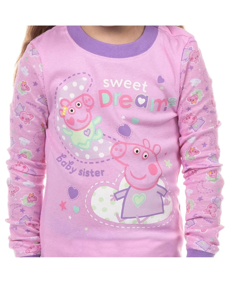 Peppa Pig Pajamas Toddler Girls' 2T-6 Sweet Dreams 2Piece Tight Fit Long-Sleeve Shirt Pajama Pant Set