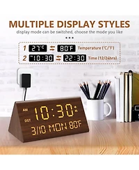 Neewer Wooden Digital Alarm Clock, 0-100% Dimmer, 2 Alarm Settings, Weekday/Everyday Mode, 9 Mins Snooze, 12/24H, Temperature