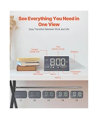 Neewer Digital Alarm Clock, Wooden Desk Clock with Dual Alarm, Usb Port, Snooze, Night Light, Voice Control, Adjustable Volume, Bedside Desktop Clock
