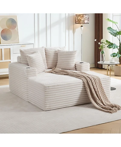 gaomon 64-inch Oversized Corduroy Frameless Sofa Bed, Cloud Sofa with Cup Holders and Throw Pillows, Perfect for Apartments, Living Rooms and Bedrooms