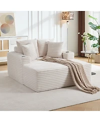 gaomon 64-inch Oversized Corduroy Frameless Sofa Bed, Cloud Sofa with Cup Holders and Throw Pillows, Perfect for Apartments, Living Rooms and Bedrooms