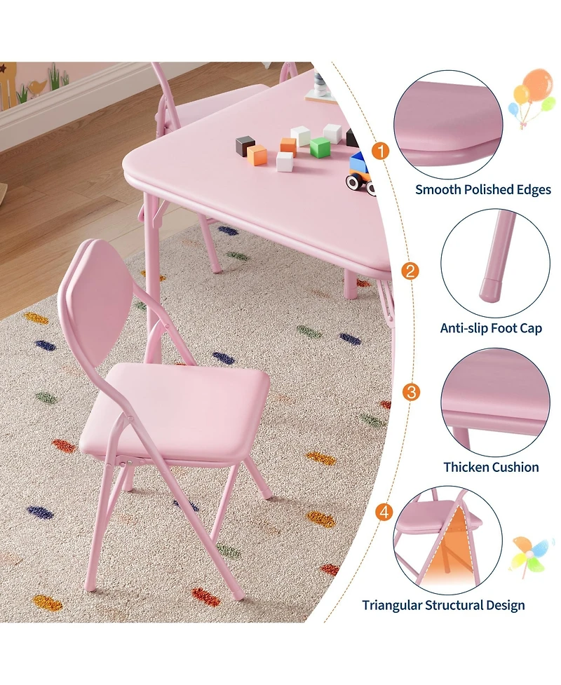 homfan Kids Folding Table and Chairs Set, 23.8 Inch Square Table with Pu Cushion and Metal Frame for Playroom or Bedroom