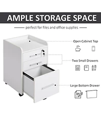 Homcom 3 Drawer Mobile File Cabinet, Lockable Filing Cabinet