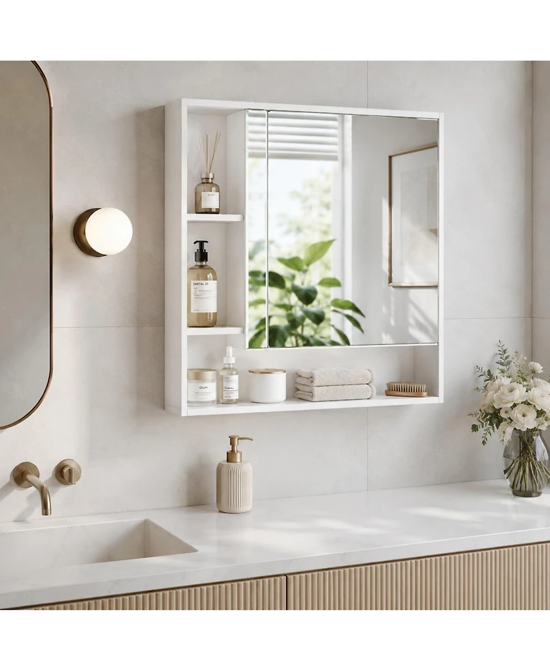 Phying Wall Mounted Mirror Cabinet Single Door Bathroom Storage Cabinet Multifunctional Wooden Organizer with Mirror Door