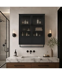 Phying 23.62 Inch Modern Wall Mounted Cabinet with Two-Tier Enclosed Storage and Towel Rack Multipurpose Organizer