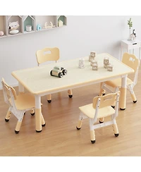 homfan Height Adjustable Kids Table with 4 Chairs, Graffiti Tabletop, Anti-Slip Legs, Arts and Crafts Furniture, Home, Daycare, Classroom