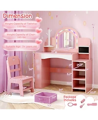 Slickblue Kids Makeup Vanity Table and Chair Set with Color Changing Led Lights