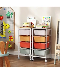 4-Drawer Storage Cart on Wheels with Wooden Top for Home or Office
