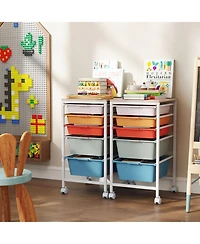 Slickblue 5-Drawer Mobile Organizer Cart with Wood Top and Locking Casters