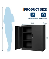 homfan Steel Storage Cabinet with Lock 36inch Tall Filing Locker 2 Adjustable Shelves - Secure Metal Organizer for Office, Home