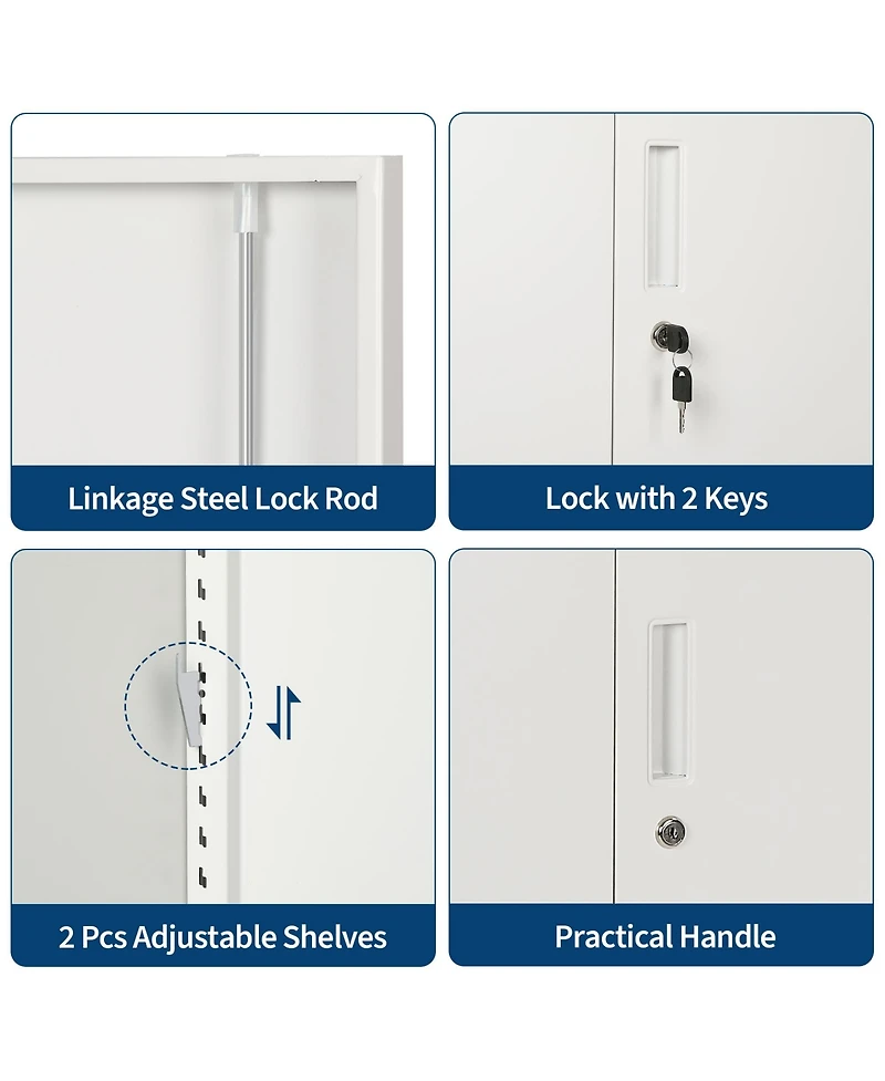 homfan Steel Storage Cabinet with Lock 36inch Tall Filing Locker 2 Adjustable Shelves - Secure Metal Organizer for Office, Home