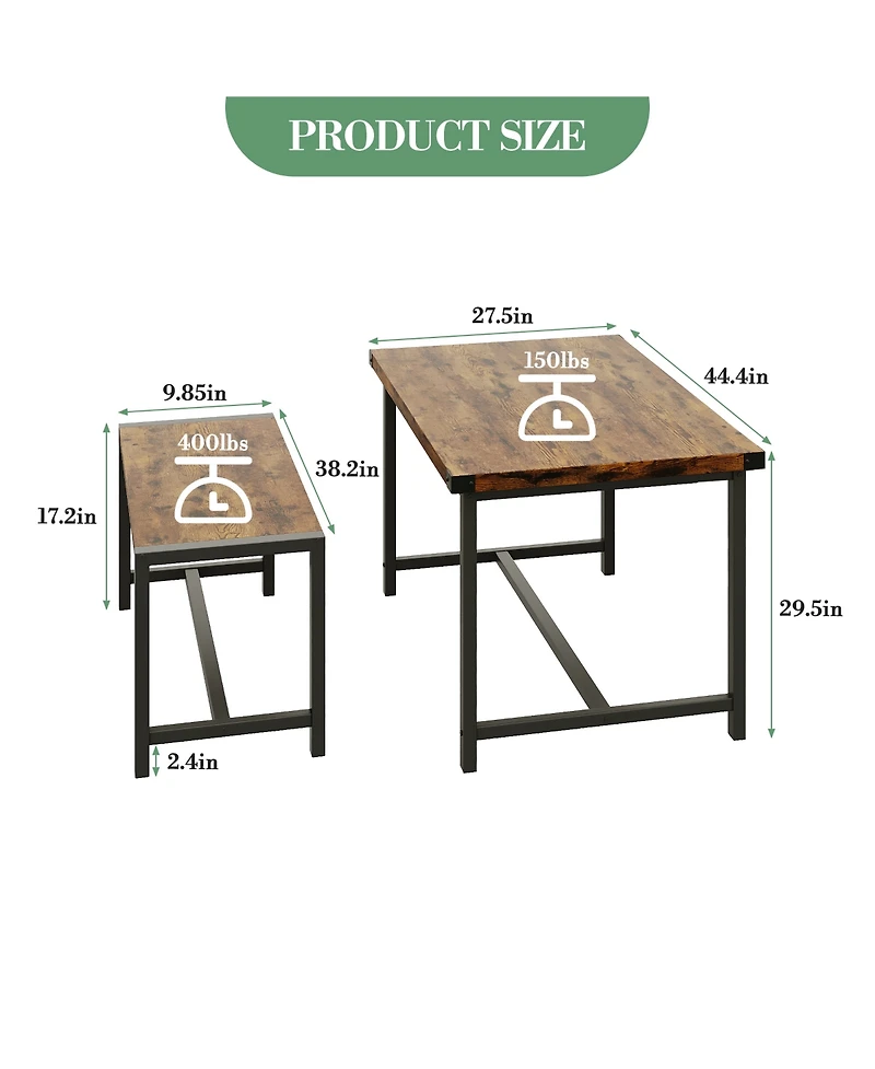homfan 4-Piece Space Saving Dining Set, Sturdy Engineered Wood Metal Frame Bench Set Easy Care Home Furniture