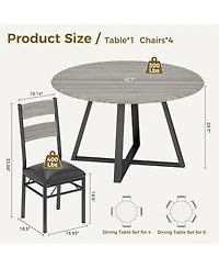 homfan 5-Piece Round Dining Set for 4 Sturdy Wooden Table and 4 Upholstered Chairs, Space-Saving Design for Apartments and Small Dining Rooms