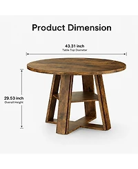 gaomon Farmhouse 43'' Round Dining Table with Sturdy Wooden Pedestal